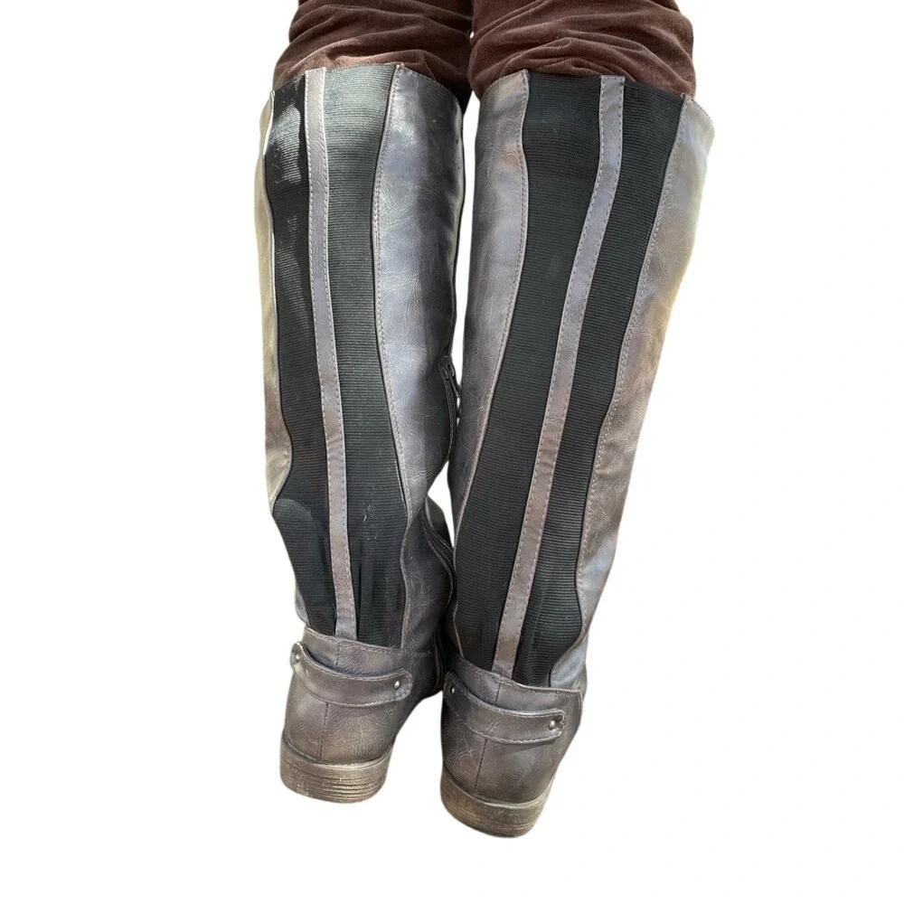 Journeen Collection Renaissance Revival Gray Knee High Leather Rider Boots